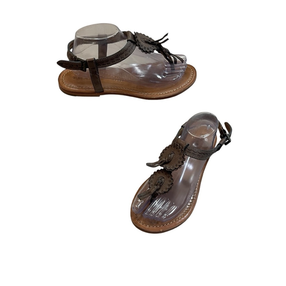 Trask Leather Floral Thong Sling Back Flat Sandals Women’s size 9.5